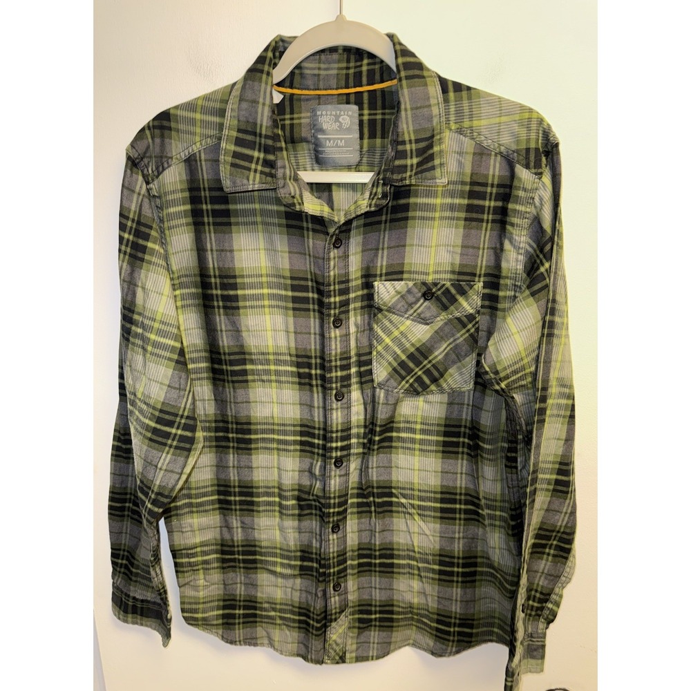 Mountain Hardwear Shirt Mens M Franklin Long Sleeve Outdoors Hiking Green Black